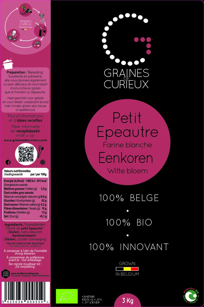 Sac de 3 kg de farine bio d'épeautre T65