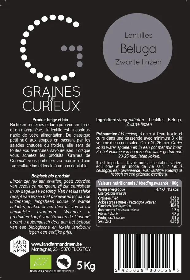 [GDCLN5KG] Sac de 5 Kg de Lentilles Beluga bio